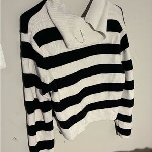 moon & madison Black and White Striped Turtleneck Sweater